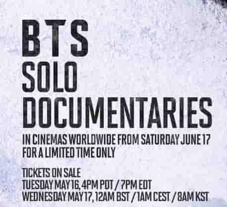 BTS Solo Documentary Tickets